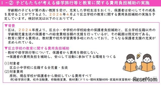 子供たちが考える修学旅行等と教育に関する費用負担補助の実施