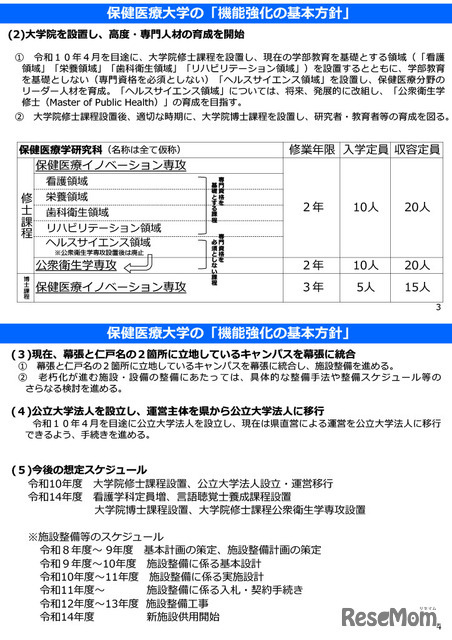 保健医療大学の「機能強化の基本方針」