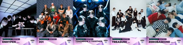 ノミネートアーティスト／ENHYPEN、JO1、TOMORROW X TOGETHER、TREASURE。ZEROBASEONE／※ABC順（提供写真）