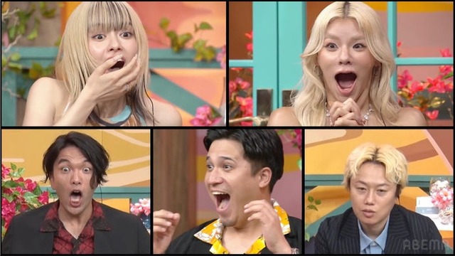 （左から時計回りに）山本舞香、とうあ、リリー、木村昴、盛山晋太郎「ラブキャッチャージャパン2」（C）CJ ENM CO., LTD. All Rights Reserved（C）AbemaTV,Inc.