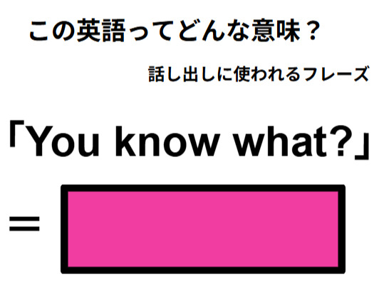 この英語ってどんな意味？「You know what」