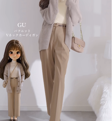 定番【GU】ユニセックスカーデが万能！ベージュで淡色ワントーンにしてみたら……【40代の毎日コーデ】