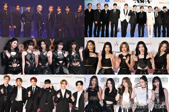（左上から時計回りに）ATEEZ、THE BOYZ、LITZY、MEOVV、E SSERAFIM、VERIVERY（C）モデルプレス