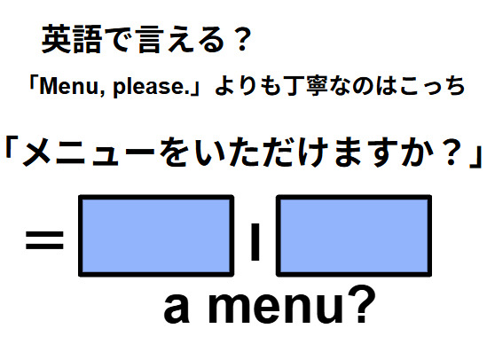 英語で「メニューをいただけますか？」は何て言う？