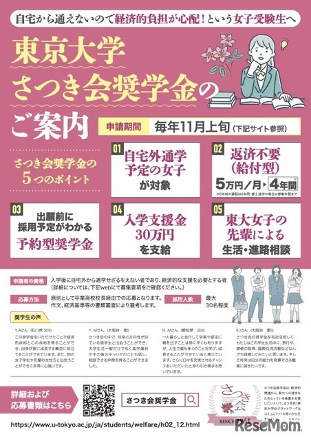 東京大学さつき会奨学金の案内