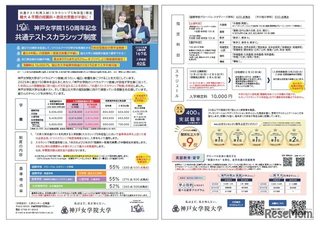 神戸女学院150周年記念共通テストスカラシップ制度