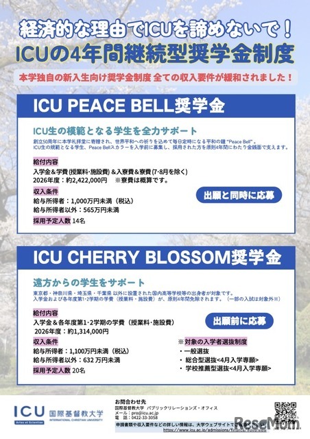 ICUの4年間継続型奨学金制度（2026年度入学生向け）