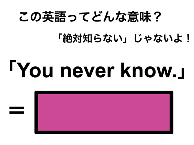 この英語ってどんな意味？「You never know.」