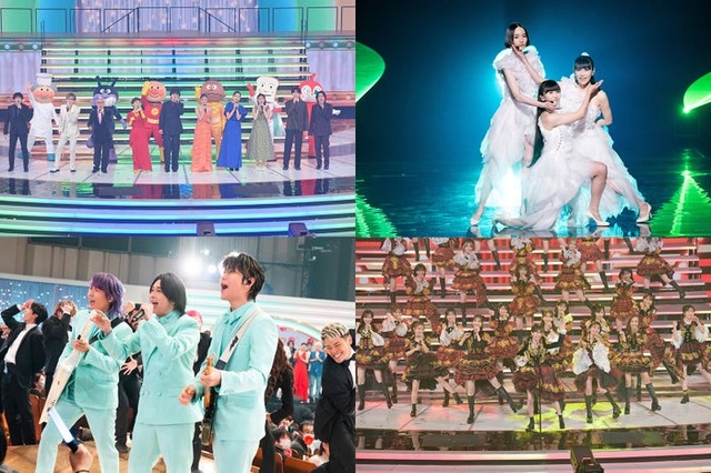 「第76回NHK紅白歌合戦」（上段）「あんぱん」SPステージ、Perfume（下段）Mrs. GREEN APPLE、AKB48（C）NHK