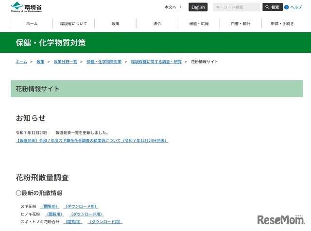 環境省：花粉情報サイト