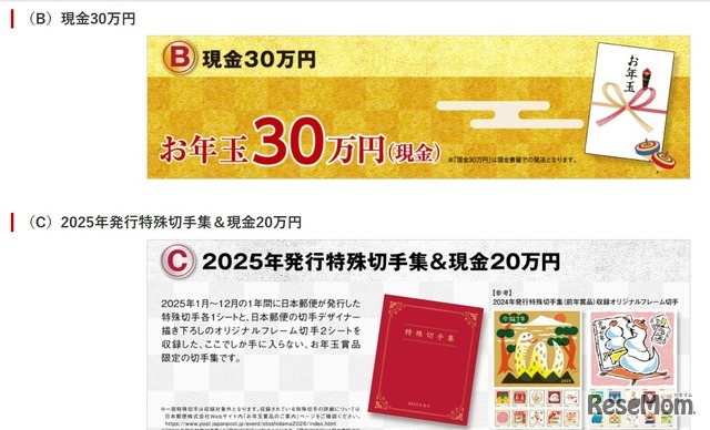 1等（B） 現金30万円、1等（C）2025年発行特殊切手集＆現金20万円