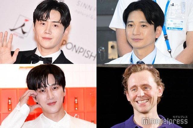 （上段左から時計回り）キム・ソンホ、向井理、トム・ヒドルストン（C）モデルプレスアン・ボヒョン／Photo by Getty Images