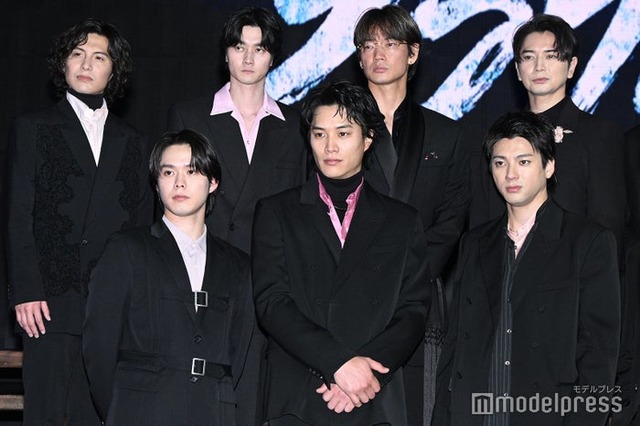 「ちるらん 新撰組鎮魂歌」制作発表に登場した（後列左から）宮崎秋人、柳俊太郎、綾野剛、松本潤（前列左から）細田佳央太、鈴木伸之、山田裕貴（C）モデルプレス