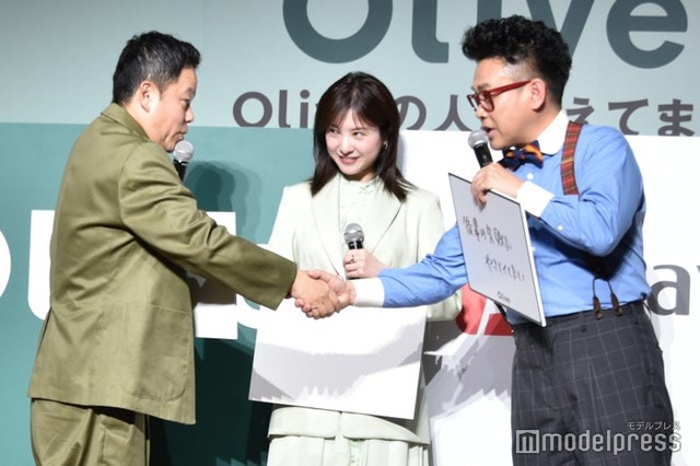 「Olive 春のアップデート＆新CM発表会」に出席した津田篤宏、吉高由里子、宮川大輔（C）モデルプレス