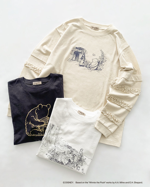 【Disney】くまのプーさん/袖フリルロンTカラー：オフ/キナリ/チャコール価格：￥4,290