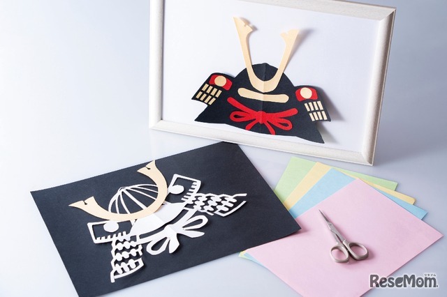 「端午の節句」紙切りで兜づくり