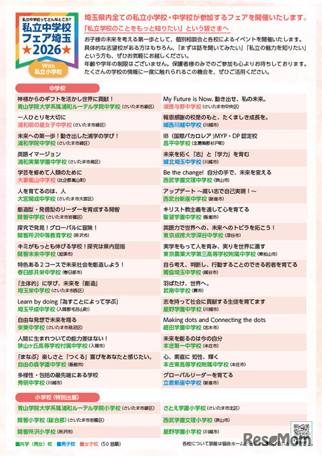 リーフレット「私立中学校フェア埼玉 2026 with 私立小学校」