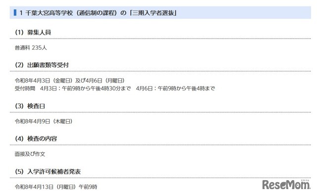 千葉大宮高等学校の三期入学者選抜