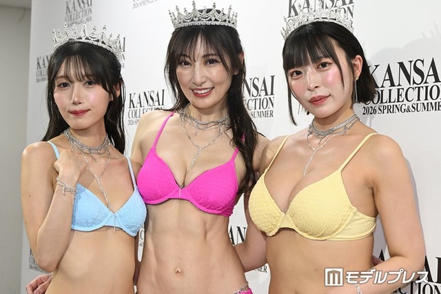 （左から）「KANSAI COLLECTION 2026 SPRING＆SUMMER」囲み取材に応じた村雨芙美、熊田曜子、 柚乃りか（C）モデルプレス