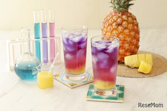 管理栄養士監修サイエンスレシピ、pH反応を利用した「色がかわる!?魔法のドリンク」