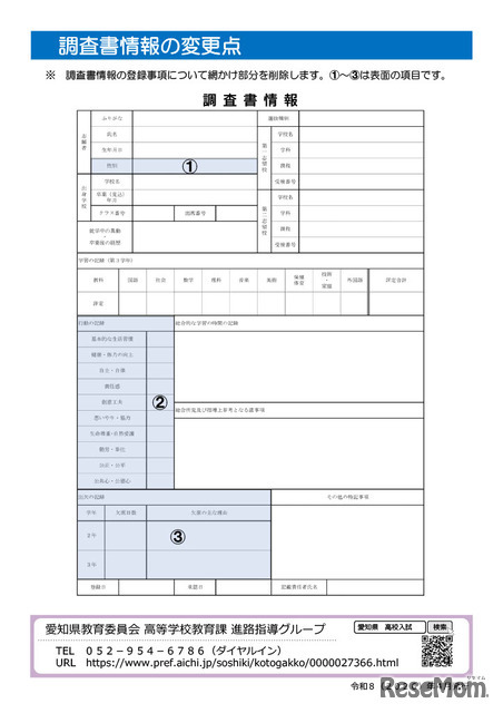 リーフレット「公立高校の入試の調査書情報が変わります！」