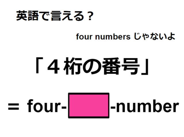 英語で「４桁の番号」は何て言う？