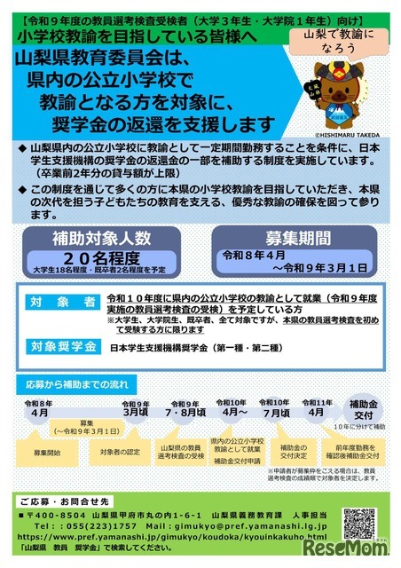 山梨県小学校教員確保推進事業費補助金