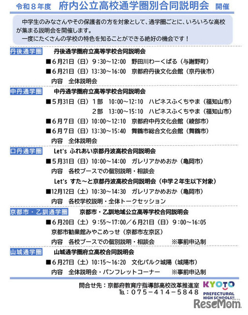 令和8年度 府内公立高校通学圏別合同説明会
