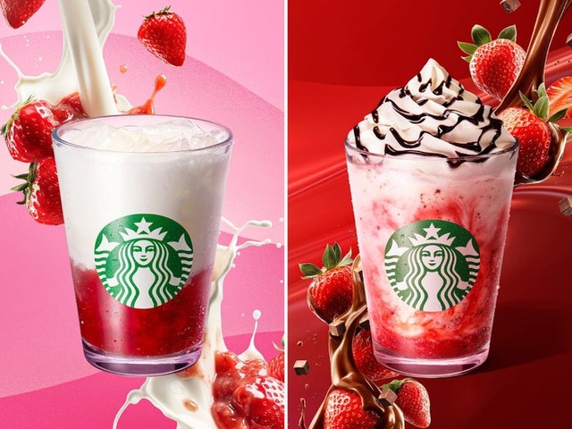 「ごろっとイチゴミルク」「イチゴチョコレートフラペチーノ」（提供写真）