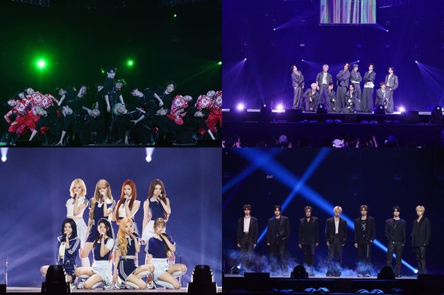 （左上から時計回りに）ソン・ハンビンのオープニングパフォーマンス、INI、ALPHA DRIVE ONE、Hearts2Hearts「KCON JAPAN 2026」（C）CJ ENM Co., Ltd, All Rights Reserved