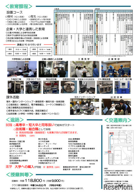 三重県立四日市工業高等学校ものづくり創造専攻科、パンフレット