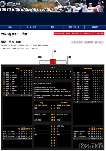 2026春季リーグ戦 明大ー早大1回戦