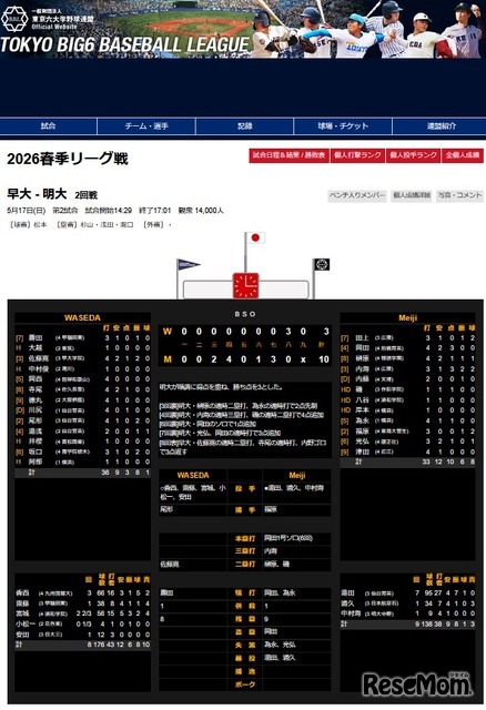 2026春季リーグ戦 明大ー早大2回戦