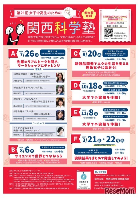 2026年度「第21回女子中高生のための関西科学塾」