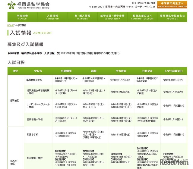 私立小学校の入試情報