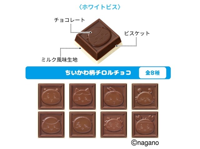 ミルクのまろやかな甘みが特徴の「ホワイトビス」※製品の特性上、絵柄が重複する場合がございます。