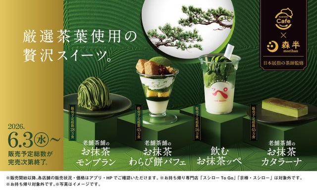 「SUSHIRO Cafe」と京都の老舗茶舗「森半」がコラボレーション／提供画像