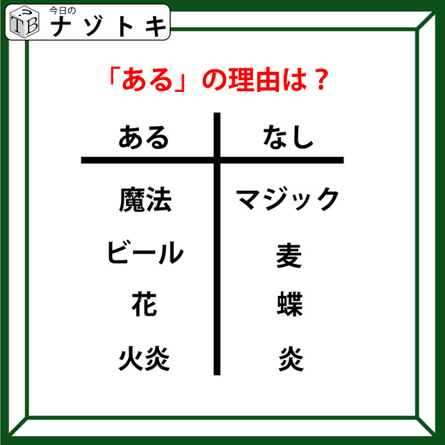 あるなしクイズです！「魔法、ビールにあってマジック、麦にない」。あるにはどんな共通点がある？【難易度LV.２・甘口】