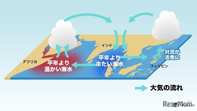 正のインド洋ダイポールモード現象　模式図