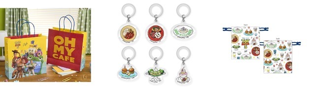 紙ショッパー　、めじるしチャーム（MENU）、巾着（MENU）© Disney/Pixar