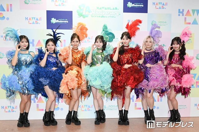 CANDY TUNEデビュー3周年公演「CANDY CANDY CANDY PARTY」囲み取材に出席したCANDY TUNE（左から）福山梨乃、桐原美月、南なつ、小川奈々子、立花琴未、宮野静、村川緋杏（C）モデルプレス