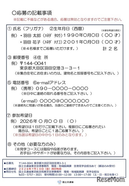 応募の記載事項