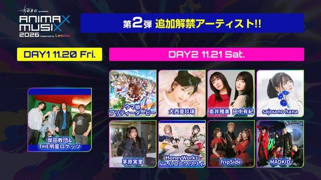 第2弾出演アーティスト「東武鉄道 presents ANIMAX MUSIX 2026 supported  by Lemino」（C）Lemino