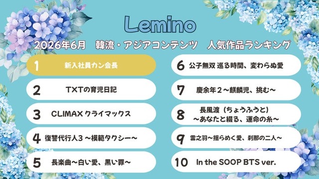 Lemino6月韓流・アジア人気作品ランキング（C）Lemino