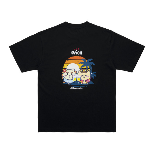 ちいかわ×オリオンビール シーサーのおみやげやさん Tシャツ ブラック_カンパ～イ／©nagano©Uema©Orion