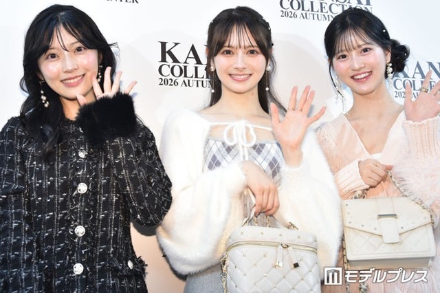 「関コレ」囲み取材に応じた（左から）佐藤綺星、伊藤百花・八木愛月（C）モデルプレス