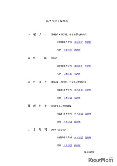 第2次総長候補者