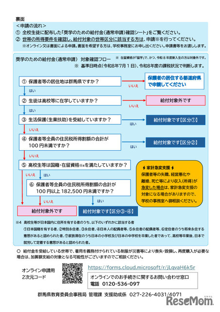 群馬県内の高等学校等に在学している高校生等の世帯向け（通常申請）