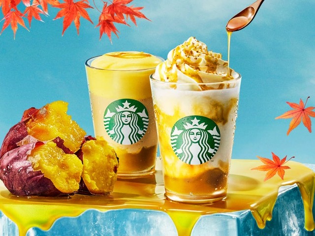 とろり蜜芋 紅はるか フラペチーノ（R）＆とろり蜜芋 紅はるか ムース ティー ラテ（提供写真）