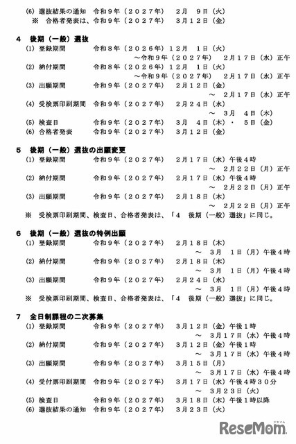 インターネット出願システム入力等の日程